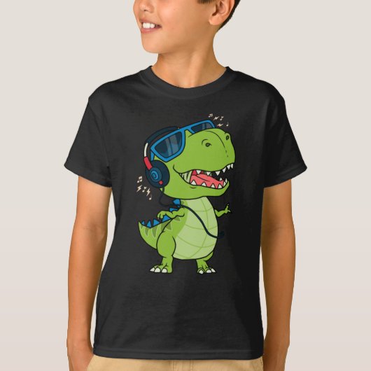 Cool dinosaur die naar muziek luistert t-shirt (Voorkant)