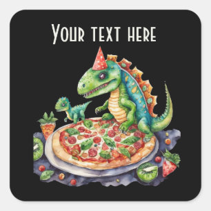 Cool Dinosaur pizza party tekst toevoegen Vierkante Sticker
