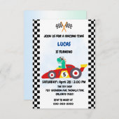 Cool Dinosaur raceauto jongens spel Verjaardagsfee Bedankkaart (Voorkant / Achterkant)