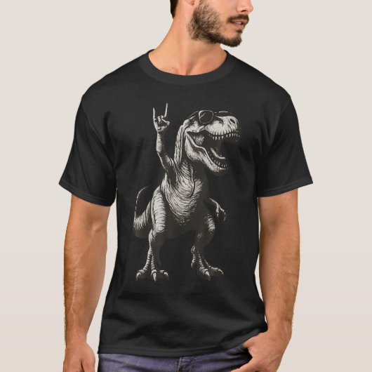Cool Dinosaur Rock Bord Zonnebril T-shirt (Voorkant)