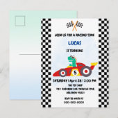 Cool Dinosaur Rode race auto jongen kinderen Verja Uitnodiging Briefkaart (Voorkant / Achterkant)