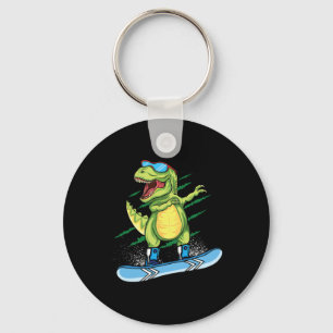 Cool Dinosaur Sneeuwboarden Skiën Dabben T Rex Sne Sleutelhanger