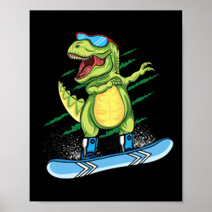 Cool Dinosaur Snowboarden Skiën Dabben T Rex Sn Poster