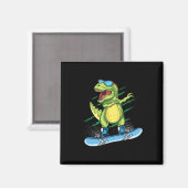 Cool Dinosaur Snowboarden Skiën Dabben T Rex Sneeu Magneet (Voorkant / Achterkant)