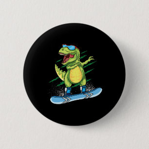 Cool Dinosaur Snowboarden Skiën Dabben T Rex Sneeu Ronde Button 5,7 Cm