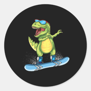Cool Dinosaur Snowboarden Skiën Dabben T Rex Sneeu Ronde Sticker