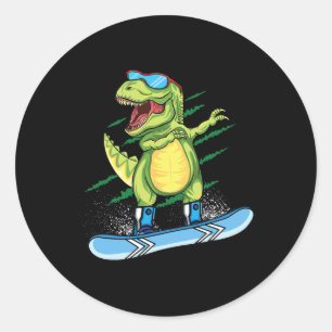 Cool Dinosaur Snowboarden Skiën Dabbing T Rex Snee Ronde Sticker