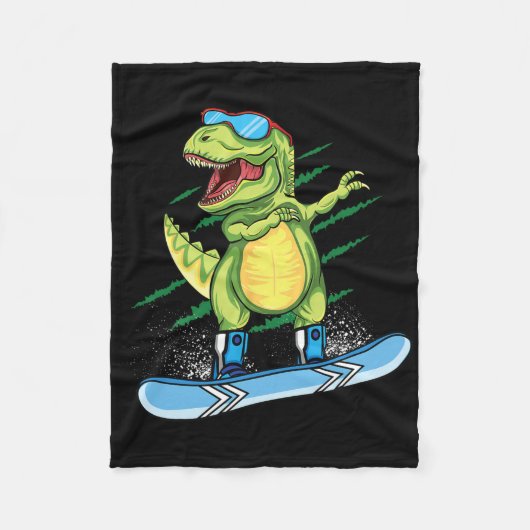 Cool Dinosaur Snowboarding Skiing Dabbing T Rex Sn Fleece Deken (Voorkant)
