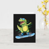 Cool Dinosaur Snowboarding Skiing Dabbing T Rex Sn Kaart (Gele Bloem)