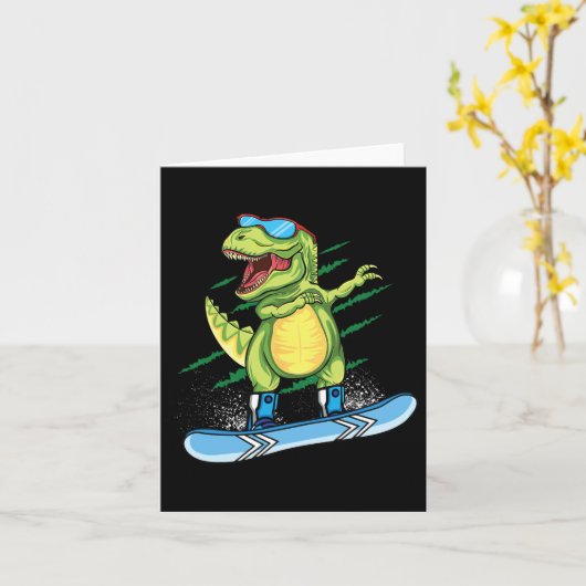 Cool Dinosaur Snowboarding Skiing Dabbing T Rex Sn Kaart (Gele Bloem)