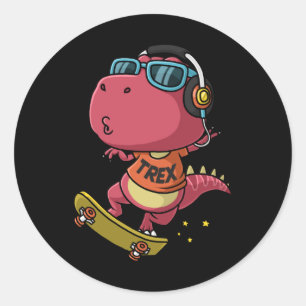 Cool dinosaur speelskateboard ronde sticker