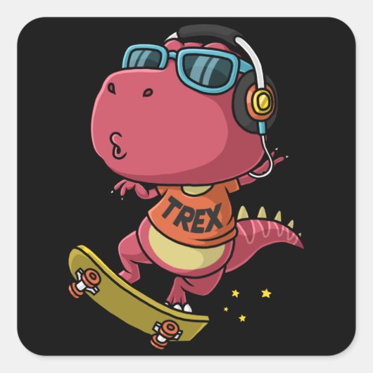Cool dinosaur speelskateboard vierkante sticker (Voorkant)