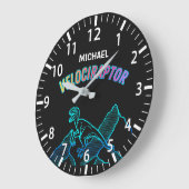 Cool Dinosaur Velociraptor Neon Lineart Clock Grote Klok (Hoek)