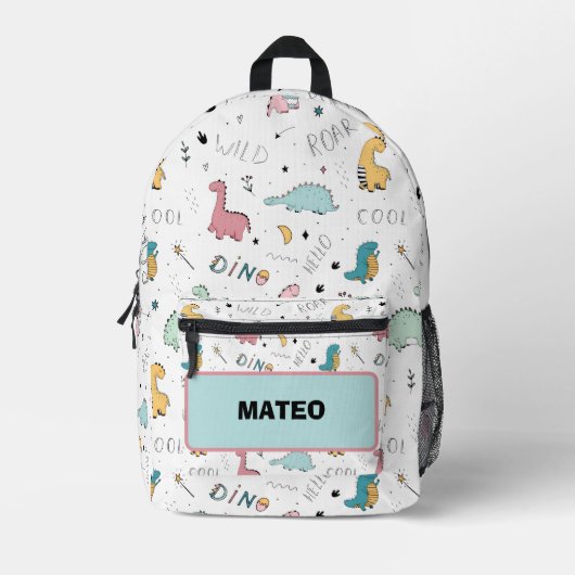 Cool Dinosaur with name School Bedrukte Rugzak (Voorkant)