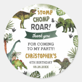 Cool Dinosaurs Jurassic Boy Birthday Party Favor  Ronde Sticker