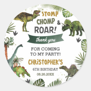 Cool Dinosaurs Jurassic Boy Birthday Party Favor Ronde Sticker