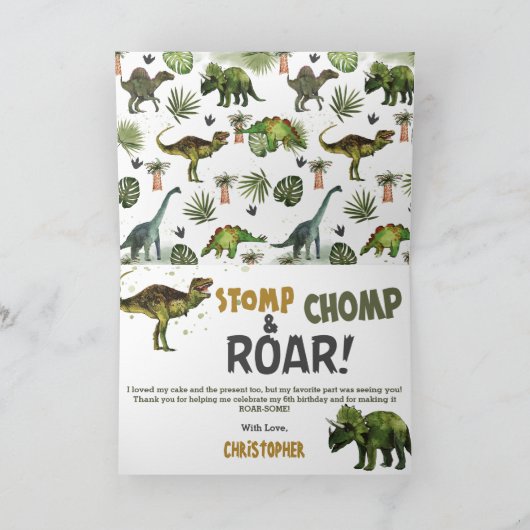 Cool Dinosaurs Jurassic Boy Verjaardagsfeestje Bedankkaart (Binnen)