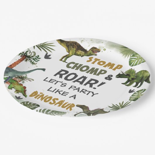 Cool Dinosaurs Jurassic Boy Verjaardagsfeestje Papieren Bordje (Gekanteld)