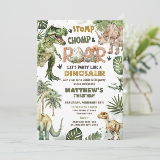 Cool Dinosaurs Jurassic Greenery Roarsome Verjaard Kaart (Staand voorkant)