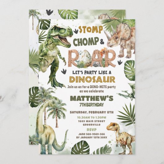 Cool Dinosaurs Jurassic Greenery Roarsome Verjaard Kaart (Voorkant / Achterkant)