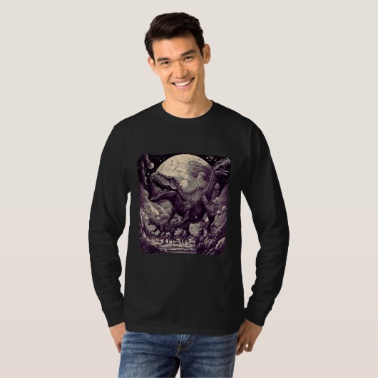 Cool Dinosaurs Space Graphic Fantasy Art T-shirt (Voorkant volledig)