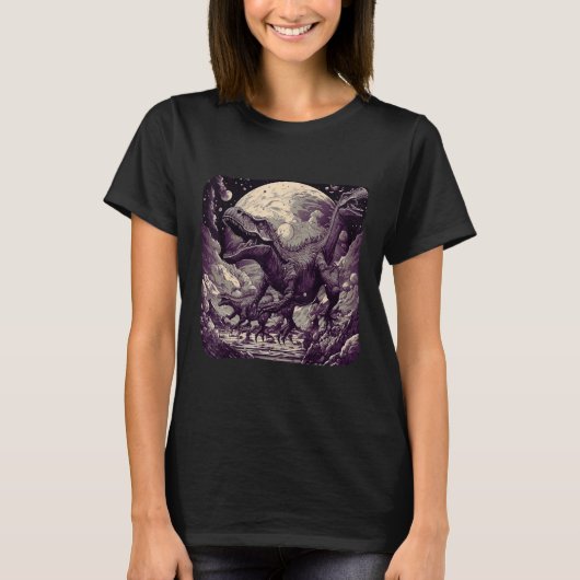 Cool Dinosaurs Space Graphic Fantasy Art T-shirt (Voorkant)