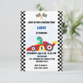 Cool Dinosaurus raceauto jongens spel Verjaardagsf Bedankkaart (Staand voorkant)