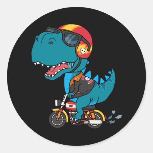 Cool dinosaurus rijden op een motorfiets ronde sticker (Voorkant)
