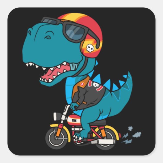 Cool dinosaurus rijden op een motorfiets vierkante sticker (Voorkant)