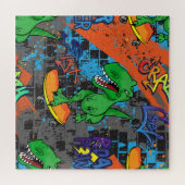 Cool dinosaurus skateboard naadloos patroon legpuzzel (Horizontaal)