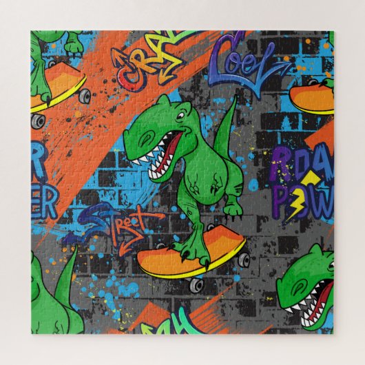 Cool dinosaurus skateboard naadloos patroon legpuzzel (Verticaal)