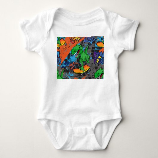 Cool dinosaurus skateboard naadloos patroon romper (Voorkant)