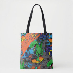 Cool dinosaurus skateboard naadloos patroon tote bag