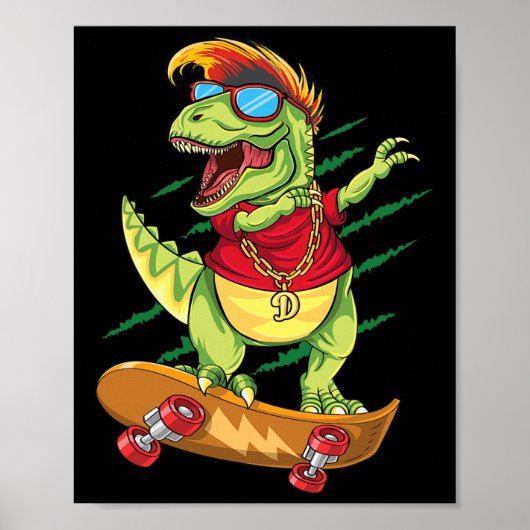 Cool dinosaurus-skateboarder die dabt T Rex S Poster (Voorkant)