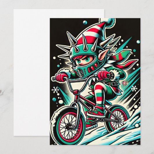 Cool Dirt Bike Elf Christmas Kaart voor jongens (Voorkant / Achterkant)