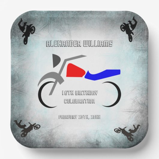 Cool Dirt Bike Masculine 16e verjaardag Papieren Bordje (Voorkant)