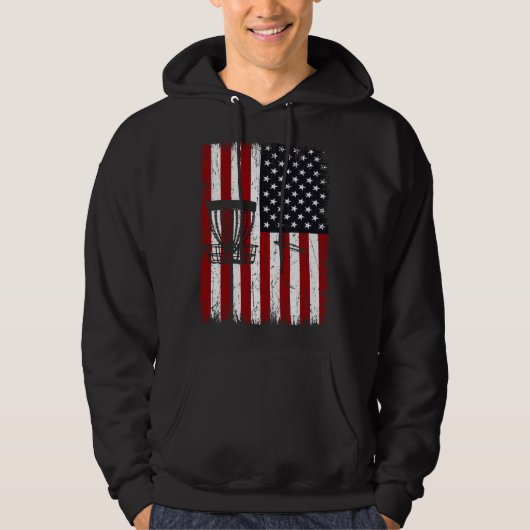 Cool Disc Golf Player Distressed USA American Flag Hoodie (Voorkant)