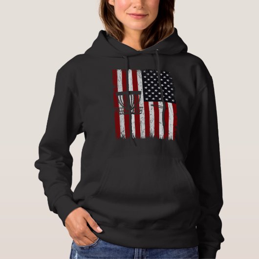 Cool Disc Golf Player Distressed USA American Flag Hoodie (Voorkant)