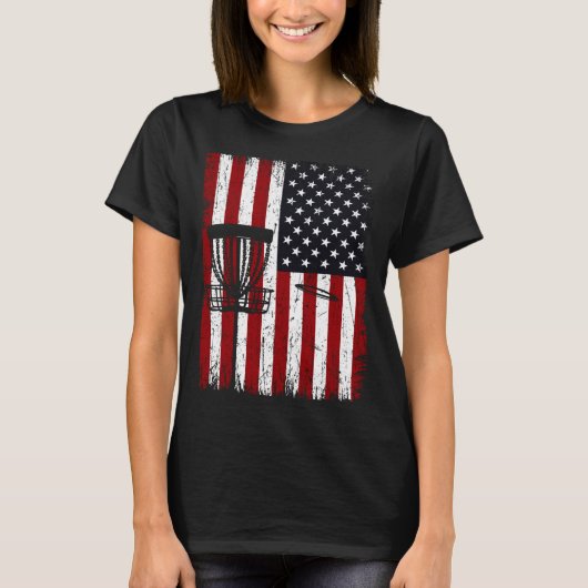 Cool Disc Golf Player Distressed USA American Flag T-shirt (Voorkant)