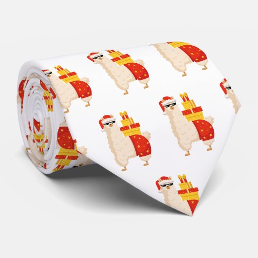 Cool  Disco Santa Llama Funny Minimalist Christmas Stropdas (Opgerold)