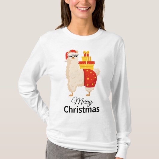 Cool Disco Santa Llama Funny Minimalist Christmas T-shirt (Voorkant)