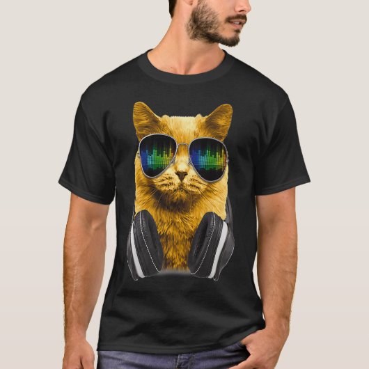 Cool DJ Cat Kat met zonnebrillen cadeau voor Cat T-shirt (Voorkant)