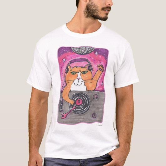Cool Dj Cat Marker Art Illustratie T-shirt (Voorkant)