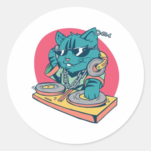 Cool DJ Cat Ronde Sticker (Voorkant)