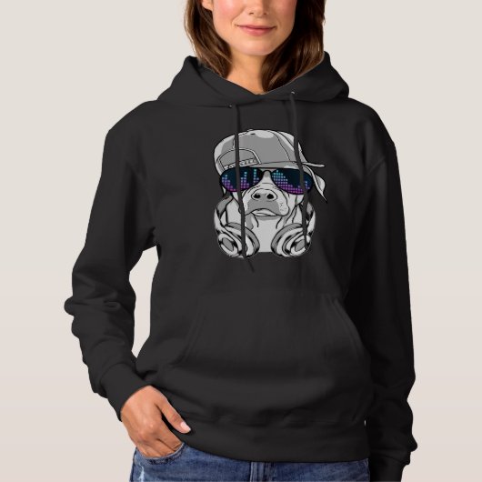 Cool DJ Dog with Sunglasses Headphones and Cap Hoodie (Voorkant)