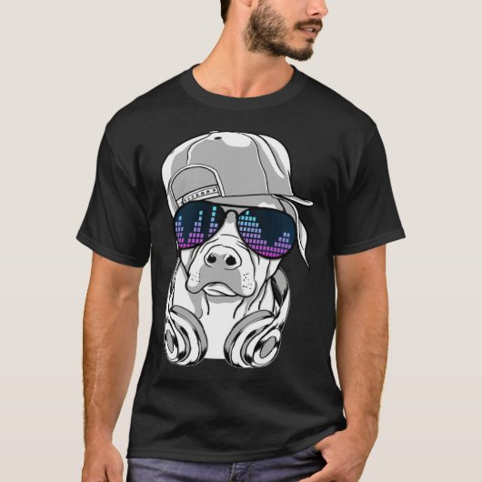 Cool DJ Dog with Sunglasses Headphones and Cap T-shirt (Voorkant)