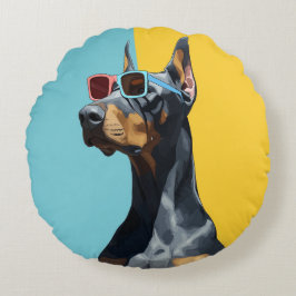 Cool Doberman with sunglasses Rond Kussen