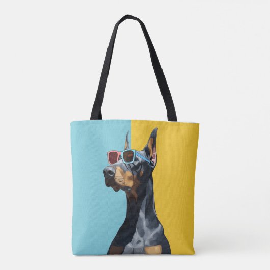 Cool Doberman with sunglasses Tote Bag (Achterkant)