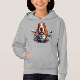 Cool dog biker, schattig basset hound dog driver