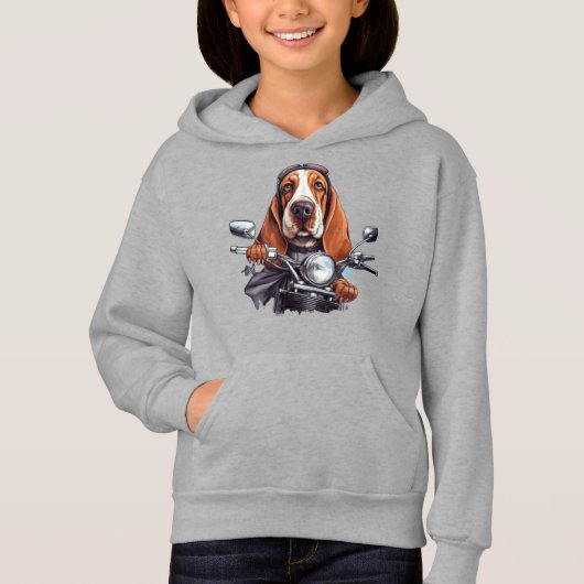Cool dog biker, schattig basset hound dog driver (Voorkant)